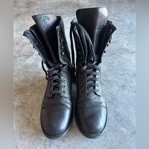 CHANEL Quilted Lace-Up Boots